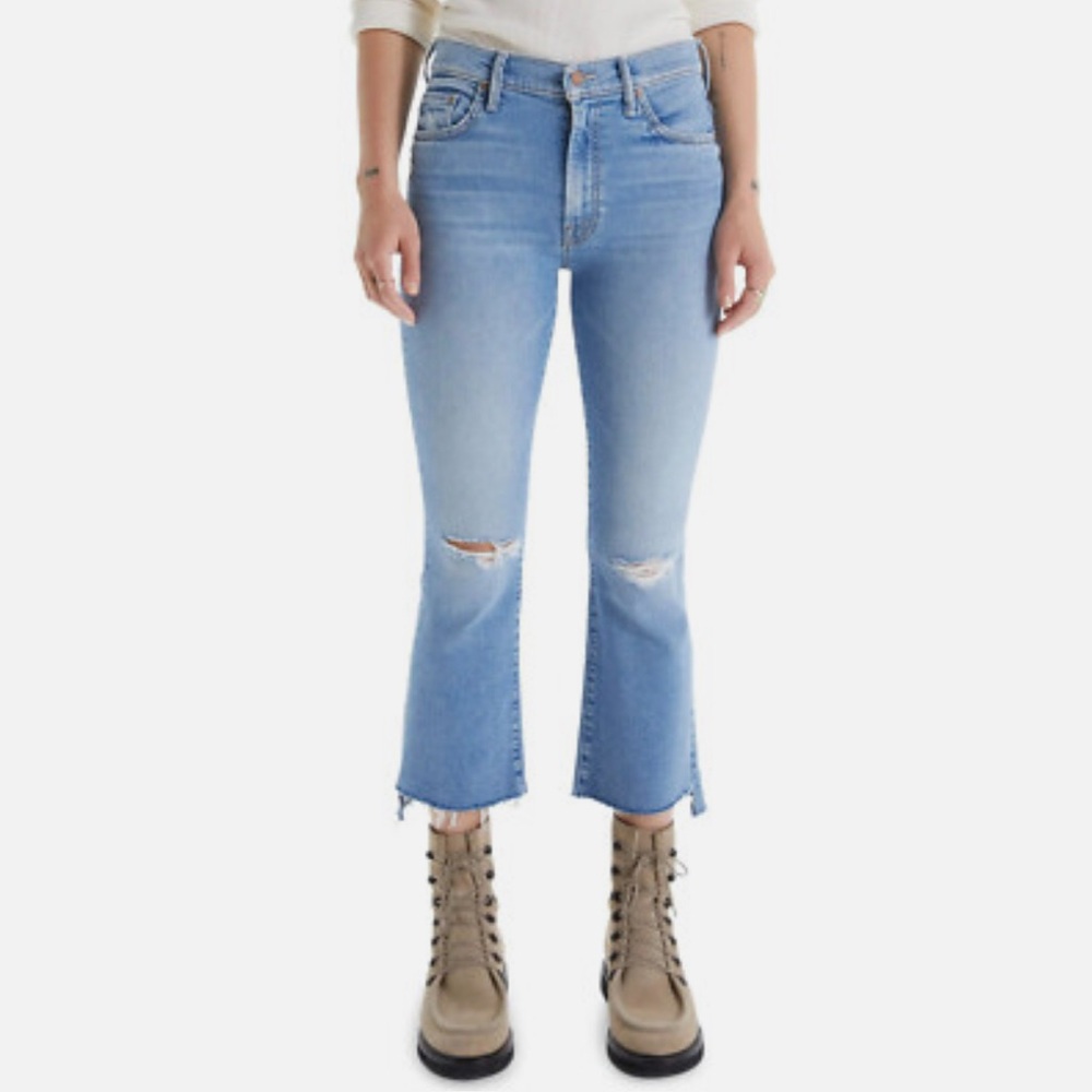 MOTHER insider crop step fray jeans in Thrilling Shots